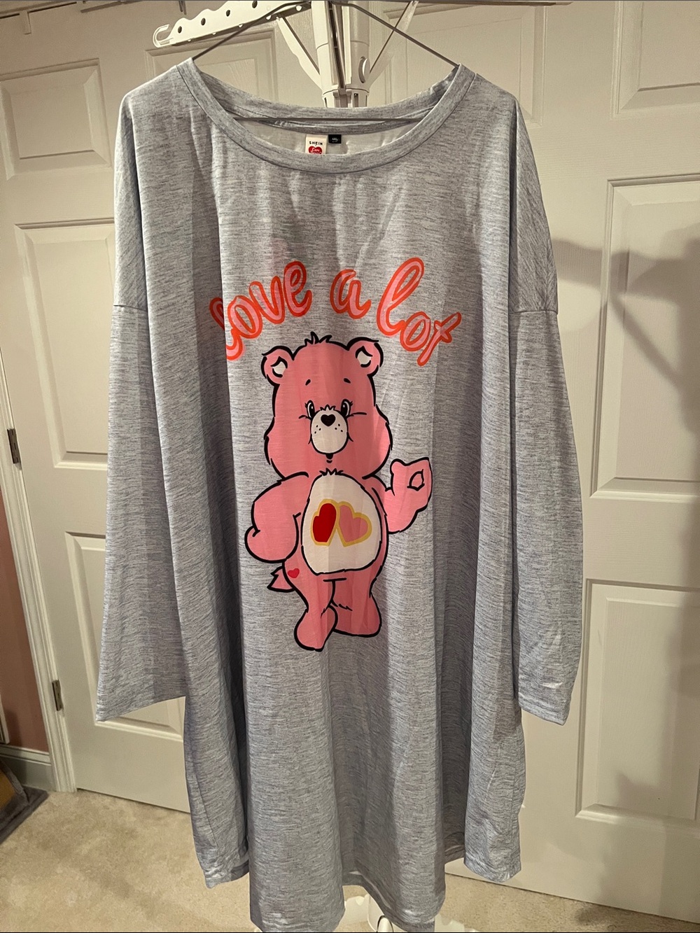 Gray Graphic Nightshirt with Pink Care Bear 4X NWT